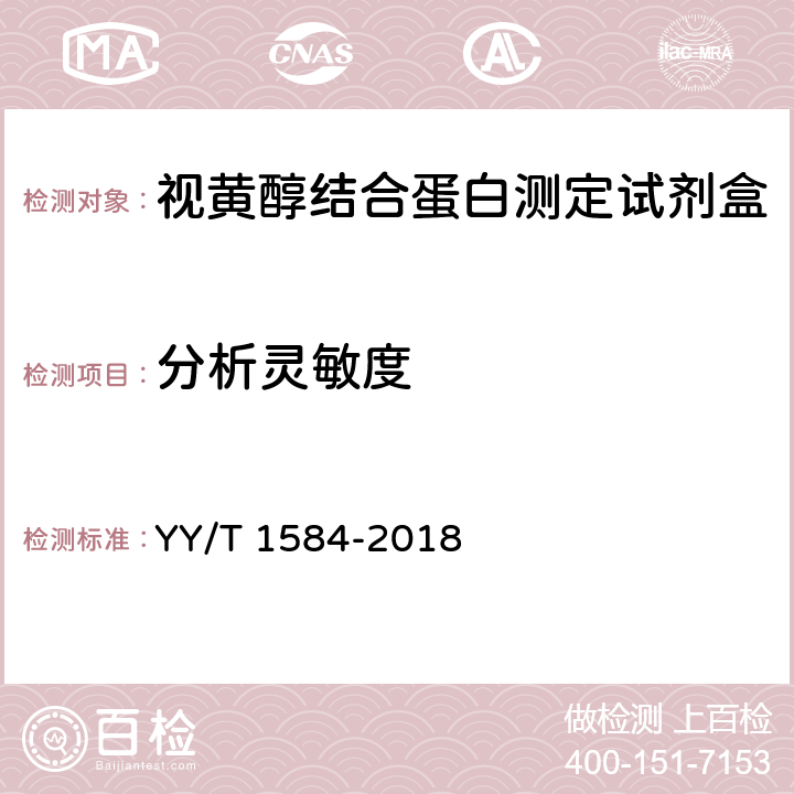 分析灵敏度 视黄醇结合蛋白测定试剂盒 （免疫比浊法） YY/T 1584-2018