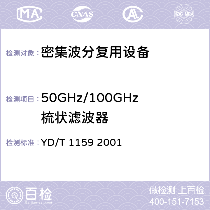 50GHz/100GHz梳状滤波器 光波分复用（WDM）系统测试方法 YD/T 1159 2001