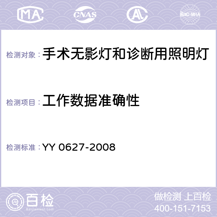 工作数据准确性 医用电气设备 第2部分：手术无影灯和诊断用照明灯安全专用要求 YY 0627-2008 50