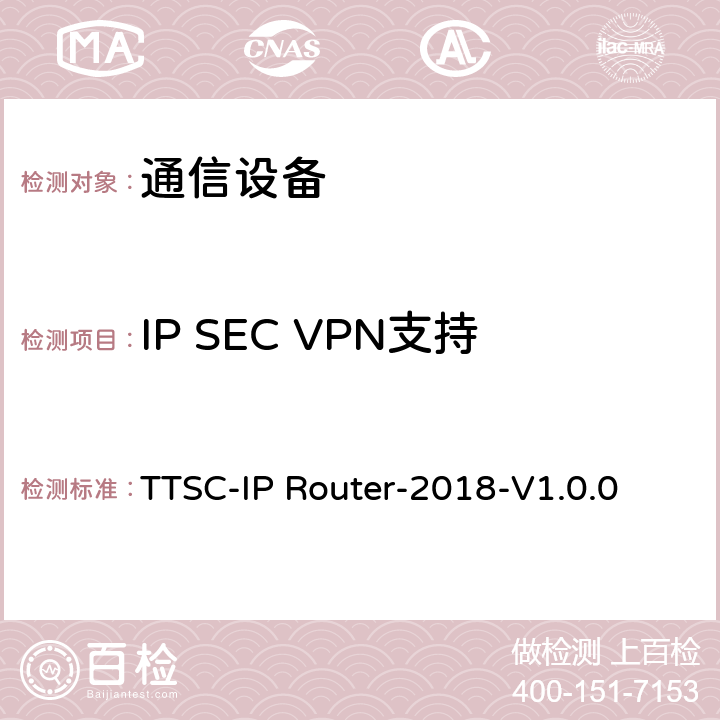IP SEC VPN支持 印度电信安全保障要求 IP路由器 TTSC-IP Router-2018-V1.0.0 8