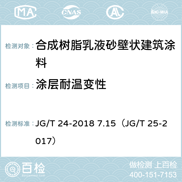 涂层耐温变性 《合成树脂乳液砂壁状建筑涂料》 JG/T 24-2018 7.15（JG/T 25-2017）