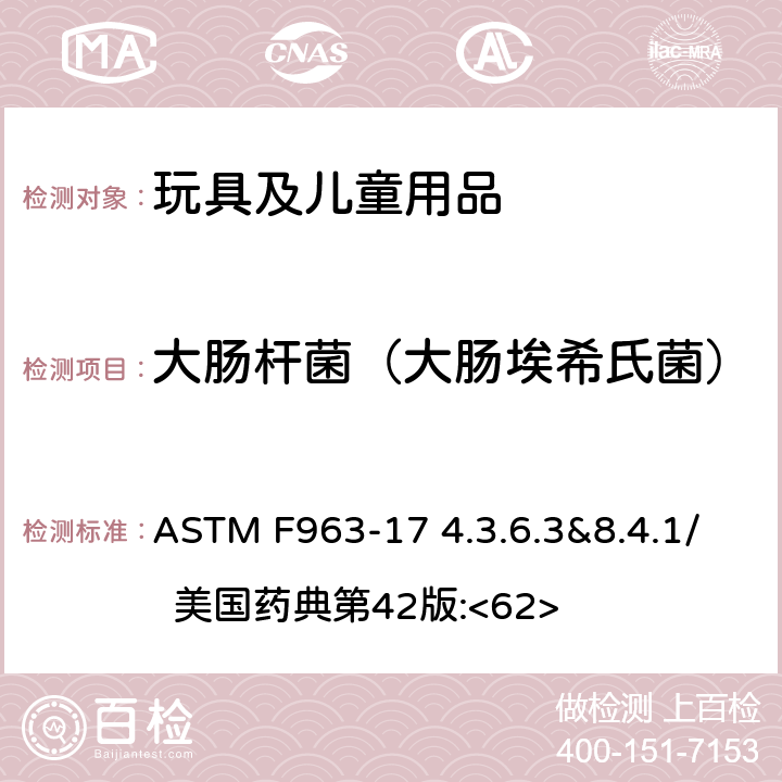 大肠杆菌（大肠埃希氏菌） 玩具安全性的消费者安全规范/ 美国药典 ASTM F963-17 4.3.6.3&8.4.1/ 美国药典第42版:<62>