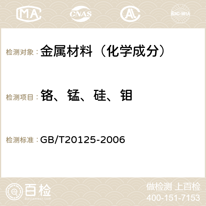 铬、锰、硅、钼 《低合金钢多元素含量的测定 电感耦合等离子体原子发射光谱法》 GB/T20125-2006