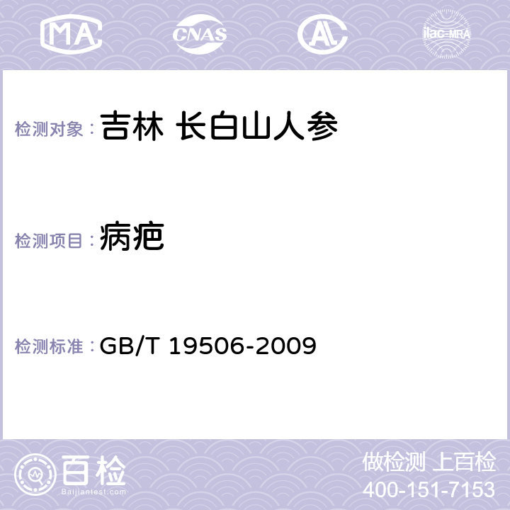 病疤 地理标志产品 吉林长白山人参 GB/T 19506-2009 7.2.1.11