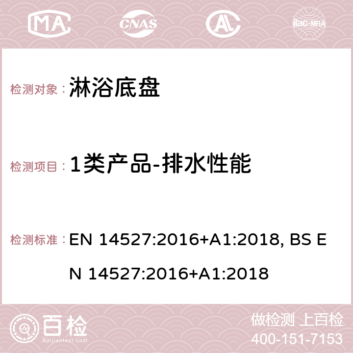 1类产品-排水性能 家用淋浴底盆 EN 14527:2016+A1:2018, BS EN 14527:2016+A1:2018 5.2.2