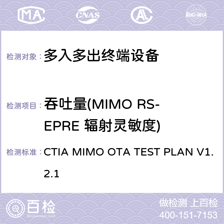 吞吐量(MIMO RS-EPRE 辐射灵敏度) 2x2下行MIMO和发射分集空中性能测试计划 CTIA MIMO OTA TEST PLAN V1.2.1 2