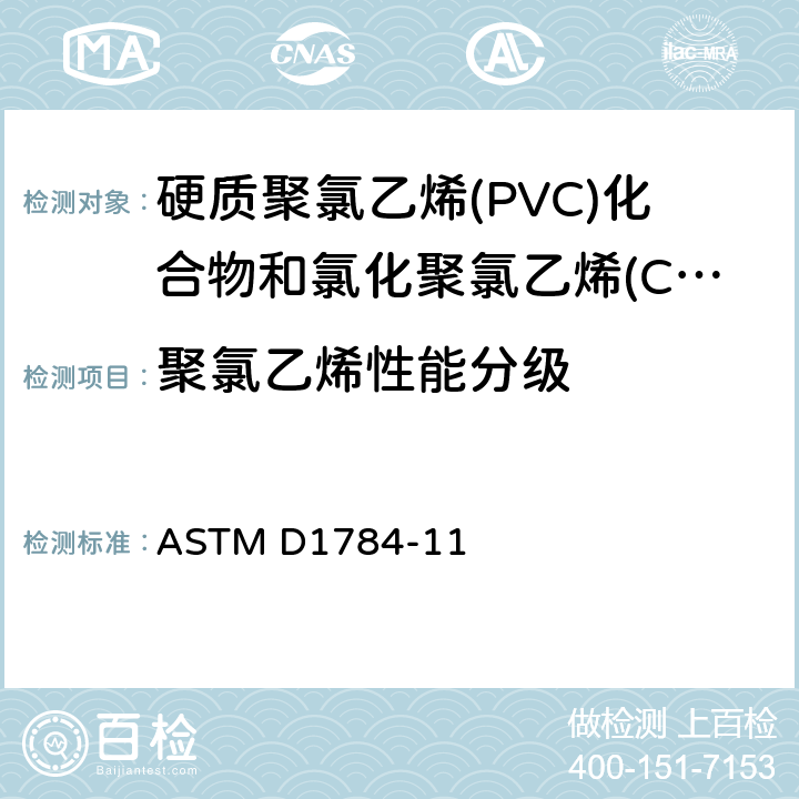 聚氯乙烯性能分级 硬质聚氯乙烯(PVC)化合物和氯化聚氯乙烯(CPVC)化合物的标准规范 ASTM D1784-11