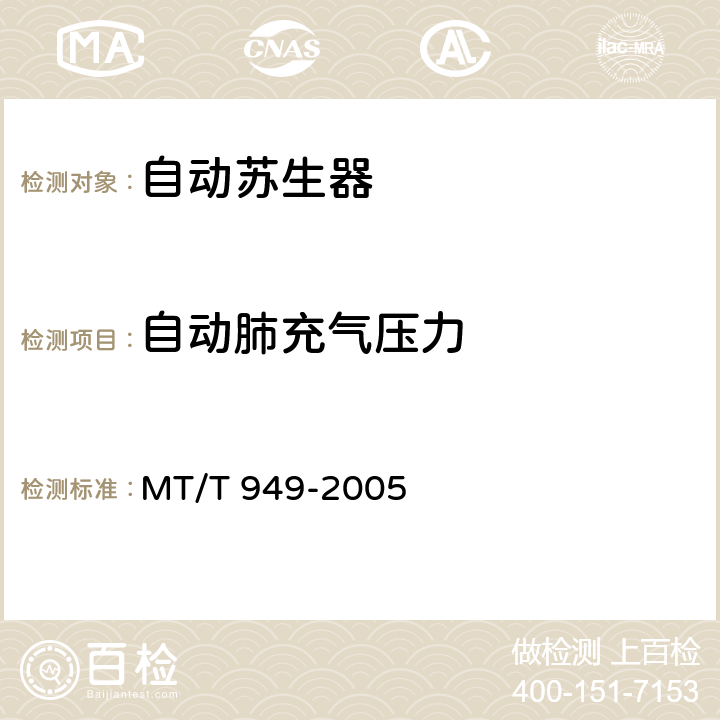 自动肺充气压力 煤矿用自动苏生器 MT/T 949-2005