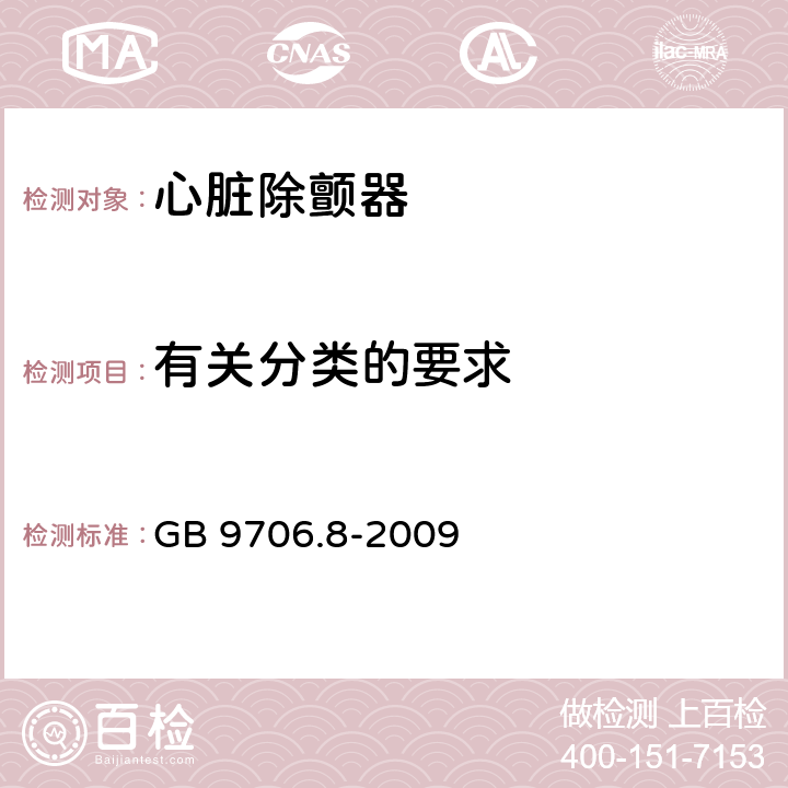 有关分类的要求 医用电气设备　第2-4部分：心脏除颤器安全专用要求 GB 9706.8-2009 14