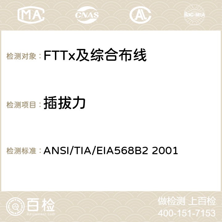 插拔力 商业建筑通信布线规范第2部分：平衡双绞线组件 ANSI/TIA/EIA568B2 2001 表1