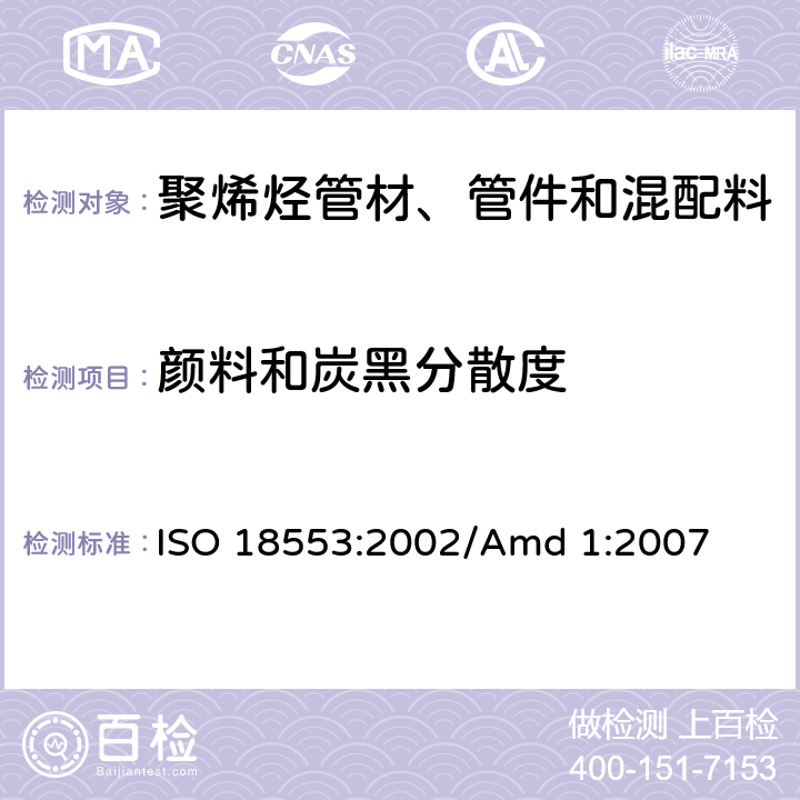 颜料和炭黑分散度 聚烯烃管材、管件和混配料中颜料或炭黑分散度测定方法 ISO 18553:2002/Amd 1:2007