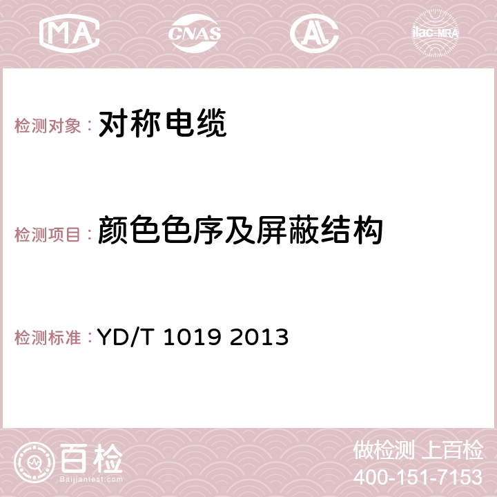 颜色色序及屏蔽结构 数字通信用聚烯烃绝缘水平对绞电缆 YD/T 1019 2013 5