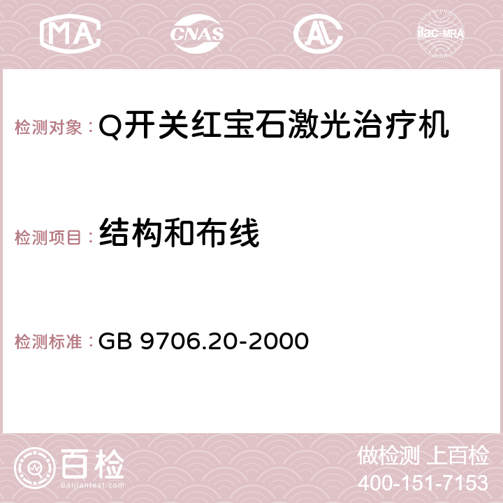 结构和布线 GB 9706.20-2000 医用电气设备 第2部分:诊断和治疗激光设备安全专用要求