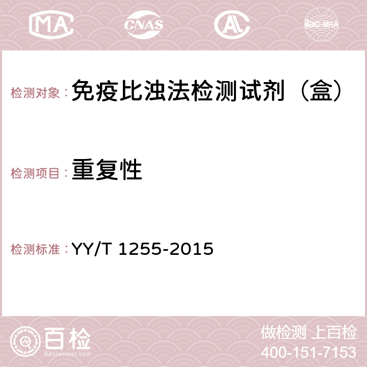 重复性 免疫比浊法检测试剂（盒）（透射法） YY/T 1255-2015