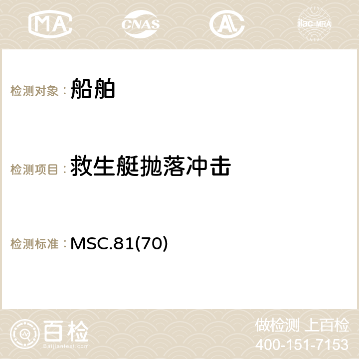 救生艇抛落冲击 MSC.81(70) IMO 第66界海安会通过的SOLAS公约修正案及国际救生设备规则MSC.81(70) MSC.81(70) 6.17