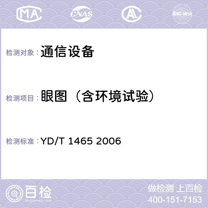 眼图（含环境试验） 10Gbit/s小型化可插拔光收发合一模块技术条件 YD/T 1465 2006 6.3.2 表10