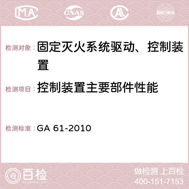 控制装置主要部件性能 《固定灭火系统驱动、控制装置通用技术条件》 GA 61-2010 6.8