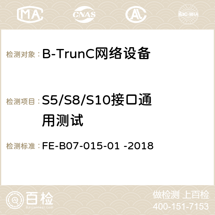 S5/S8/S10接口通用测试 核心网间接口（宽带数据）R2检验规程 FE-B07-015-01 -2018 6