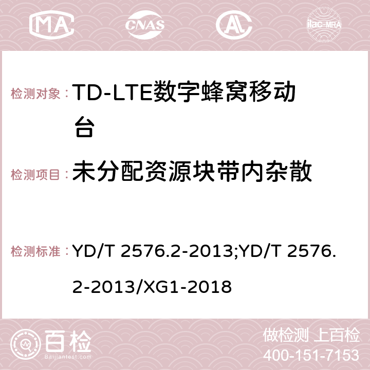 未分配资源块带内杂散 《TD-LTE数字蜂窝移动通信网终端设备测试方法（第一阶段）第2部分：无线射频性能测试》 YD/T 2576.2-2013;YD/T 2576.2-2013/XG1-2018 5.4.2.4