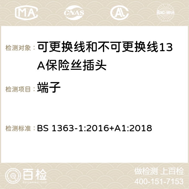 端子 转换器及连接装置-第1部分：可更换线和不可更换线13A保险丝插头的要求 BS 1363-1:2016+A1:2018 cl.11