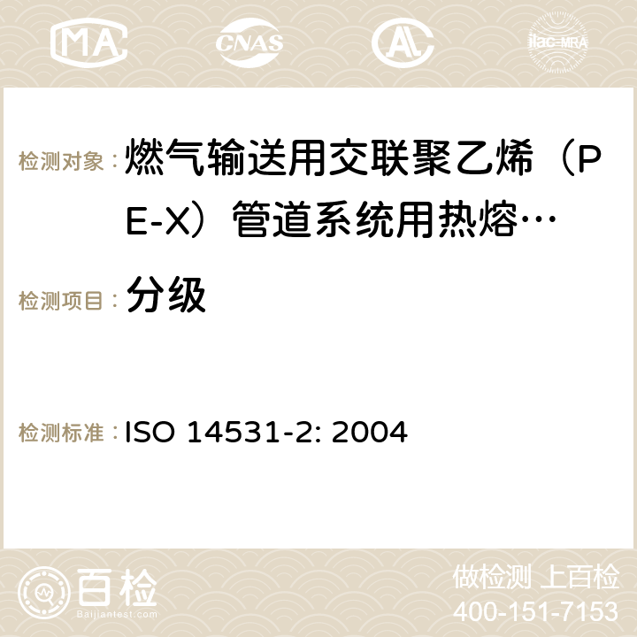 分级 ISO 14531-2-2004 塑料管和管件 气体燃料输送用交联聚乙烯(PE-X)管系 米制系列 规格 第2部分:热熔接头管件