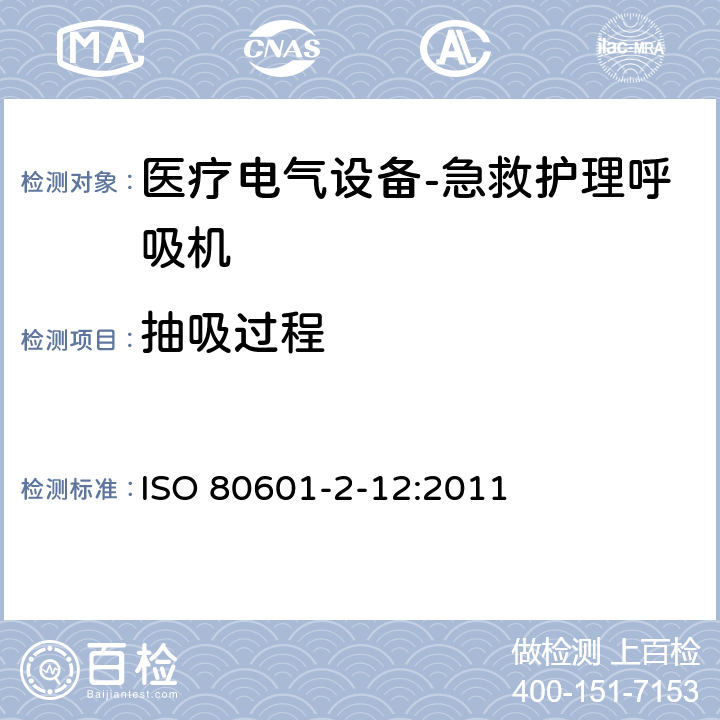 抽吸过程 医疗电气设备.第2-12部分:急救护理呼吸机的基本安全性和本质性能的详细要求 ISO 80601-2-12:2011 201.9.101