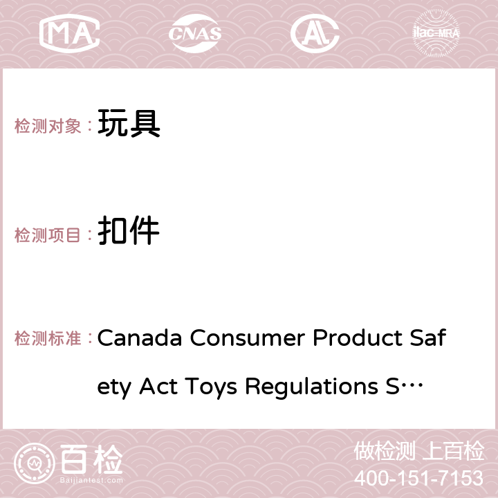 扣件 加拿大消費品安全法 玩具法例 CCPSA SOR/2011-17 (修改 於2019年1月11日) Canada Consumer Product Safety Act Toys Regulations SOR/2011-17 (last amended on 11 Jan 2019) 条款13