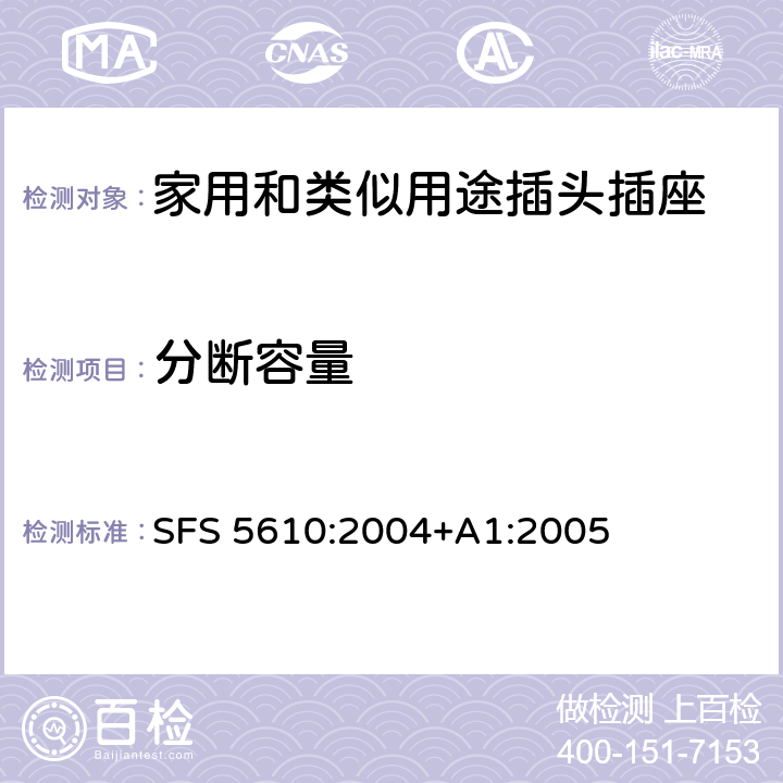分断容量 家用和类似用途插头插座 第1部分: 通用要求 SFS 5610:2004+A1:2005 20