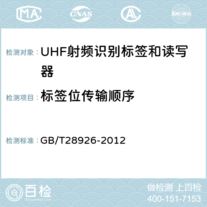 标签位传输顺序 信息技术射频识别 2.45GHz空中接口符合性测试方法 GB/T28926-2012 6.12