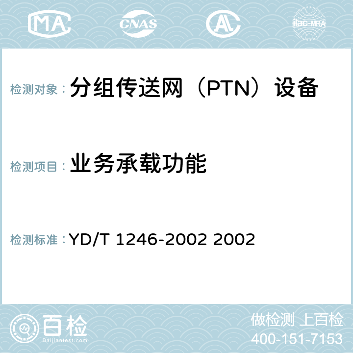 业务承载功能 YD/T 1246-2002 ATM交换设备测试方法