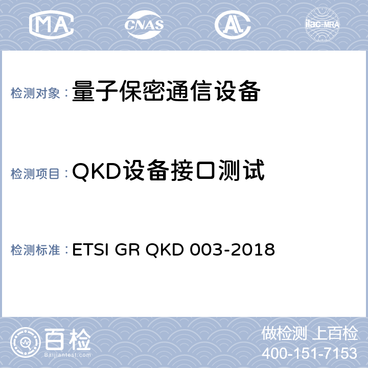 QKD设备接口测试 量子密钥分发（QKD）；器件和内部接口 ETSI GR QKD 003-2018 6