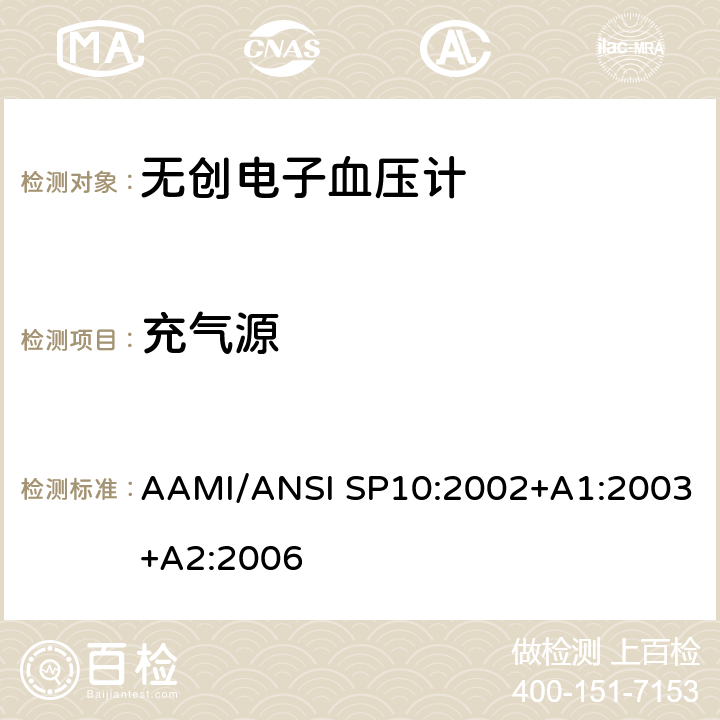 充气源 手动、电子或自动血压计 AAMI/ANSI SP10:2002+A1:2003+A2:2006 4.5.1