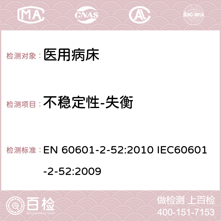 不稳定性-失衡 医用电气设备 第2-52部分：医用床基本安全和基本性能专用要求 EN 60601-2-52:2010 IEC60601-2-52:2009 201.9.4.2