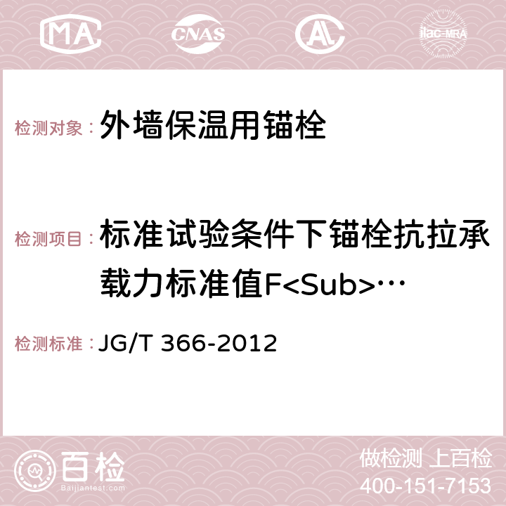 标准试验条件下锚栓抗拉承载力标准值F<Sub>k</Sub> 外墙保温用锚栓 JG/T 366-2012 附录C