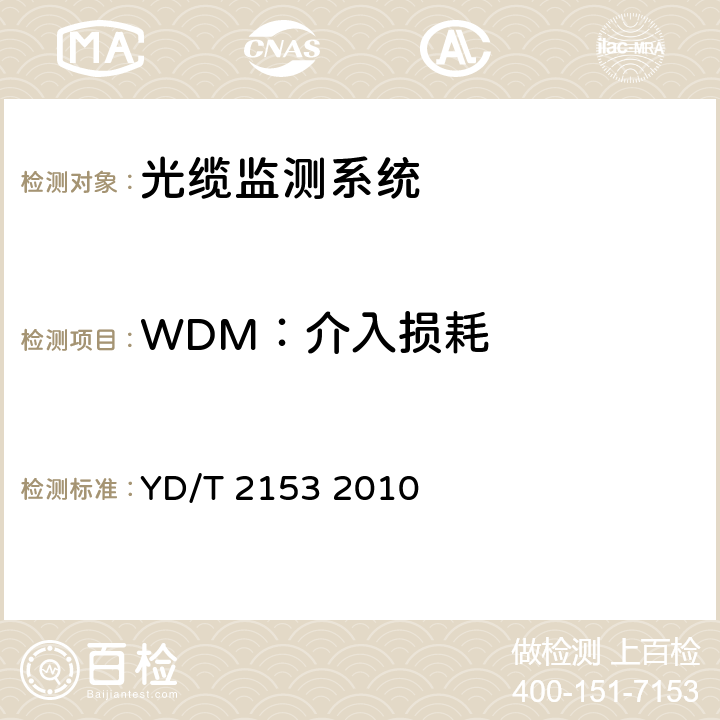 WDM：介入损耗 光性能监测功能模块(OPM)技术条件 YD/T 2153 2010 5.3.5