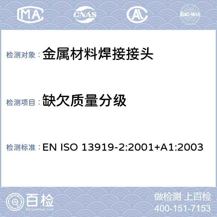 缺欠质量分级 焊接 电子束和激光焊接街头 缺欠质量分级指南 第2部分：铝及其可焊合金 EN ISO 13919-2:2001+A1:2003