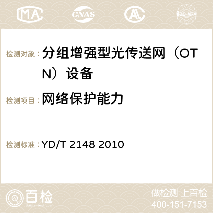 网络保护能力 光传送网（OTN）测试方法 YD/T 2148 2010 10