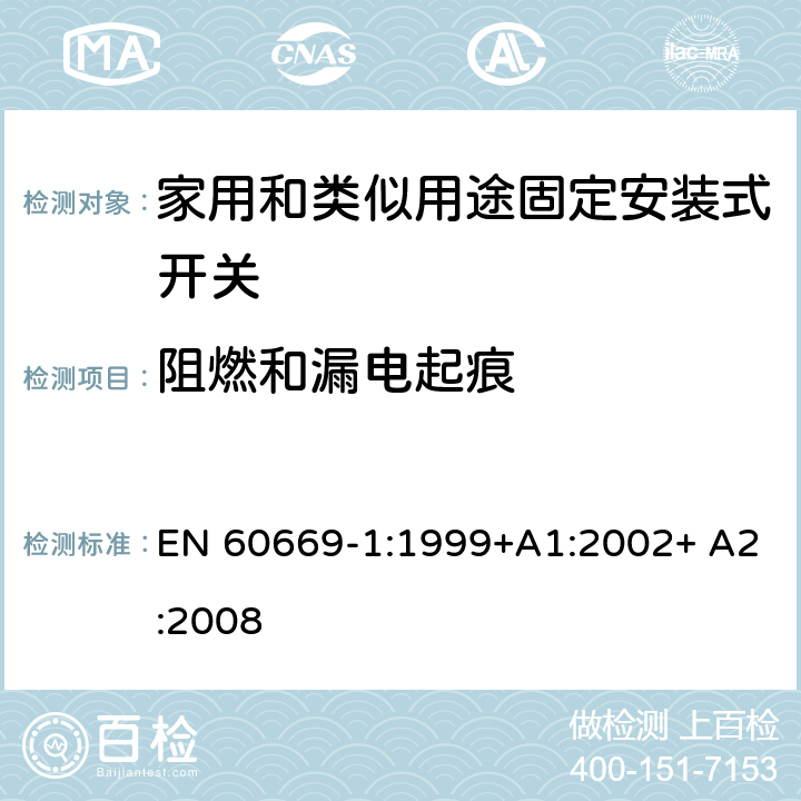 阻燃和漏电起痕 家用和类似用途固定安装式开关 第1部分: 通用要求 EN 60669-1:1999+A1:2002+ A2:2008 24