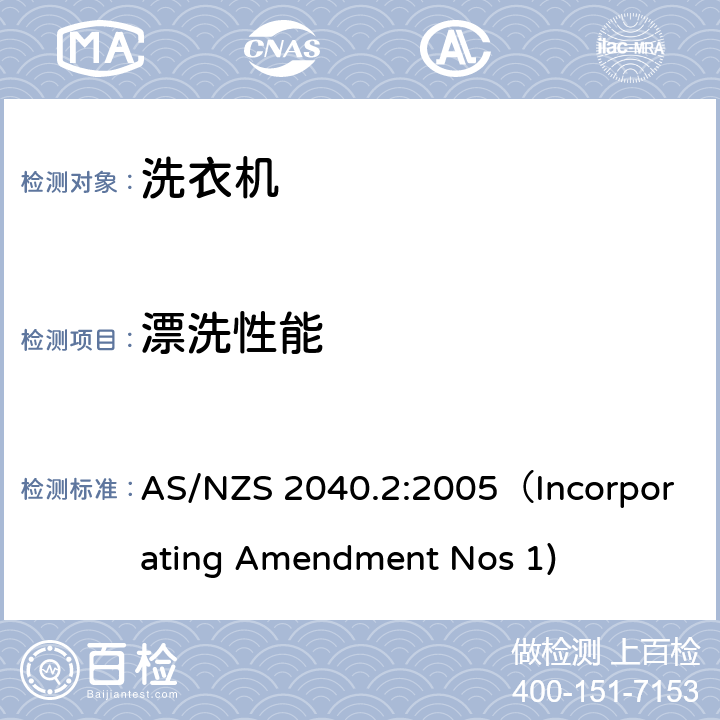 漂洗性能 AS/NZS 2040.2 家用电器性能-洗衣机能耗标签要求 :2005（Incorporating Amendment Nos 1) 4.8