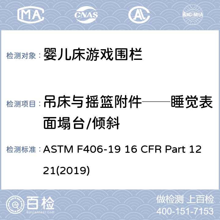 吊床与摇篮附件──睡觉表面塌台/倾斜 游戏围栏安全规范 婴儿床的消费者安全标准规范 ASTM F406-19 16 CFR Part 1221(2019) 8.31