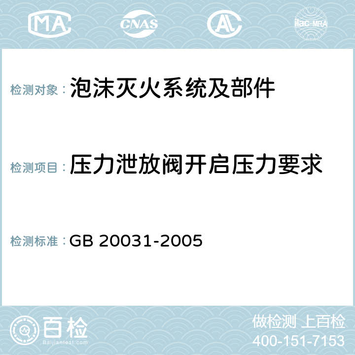 压力泄放阀开启压力要求 《泡沫灭火系统及部件通用技术条件》 GB 20031-2005 6.11