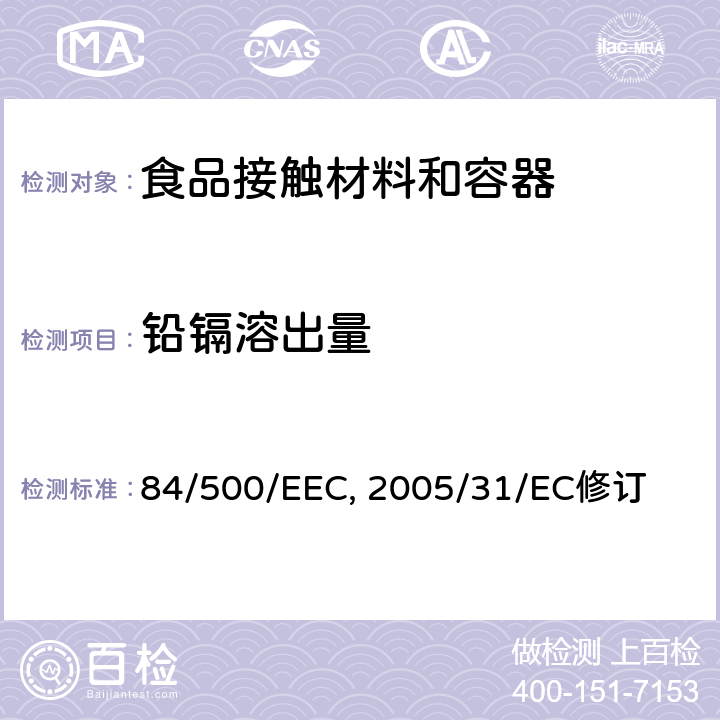 铅镉溶出量 与食品接触的陶瓷中的铅镉含量 84/500/EEC, 2005/31/EC修订