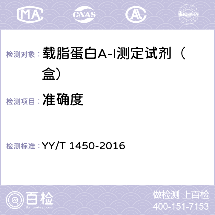 準(zhǔn)確度 載脂蛋白A-I測(cè)定試劑（盒） YY/T 1450-2016