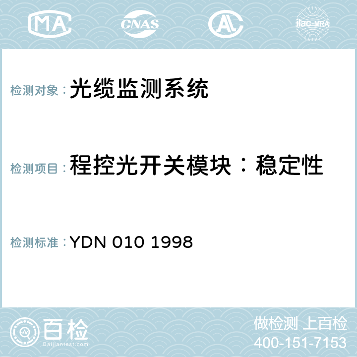 程控光开关模块：稳定性 光缆线路自动监测系统技术条件 YDN 010 1998 5.3.4