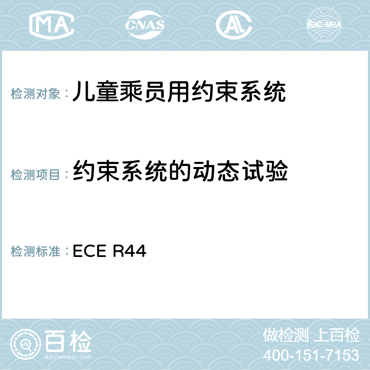 约束系统的动态试验 关于批准机动车儿童乘员用约束系统（儿童约束系统）的统一规定 ECE R44 7.1.4