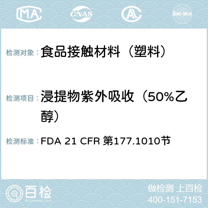 浸提物紫外吸收（50%乙醇） 半硬质和硬质丙烯酸及改性丙烯酸塑料 FDA 21 CFR 第177.1010节