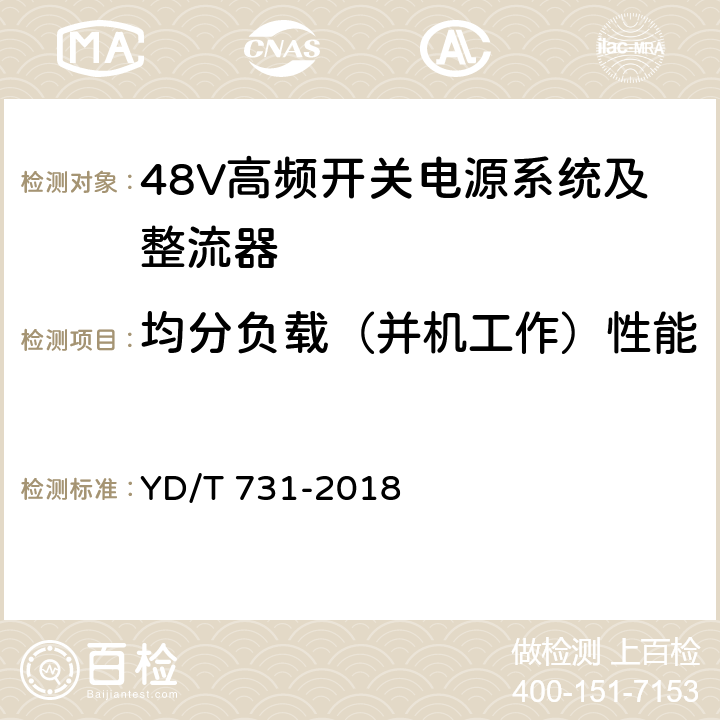 均分负载（并机工作）性能 通信用48V整流器 YD/T 731-2018 4.19