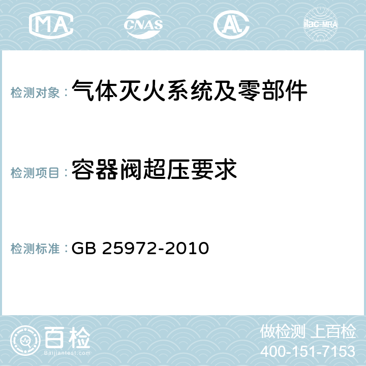 容器阀超压要求 《气体灭火系统及部件》 GB 25972-2010 6.5.2