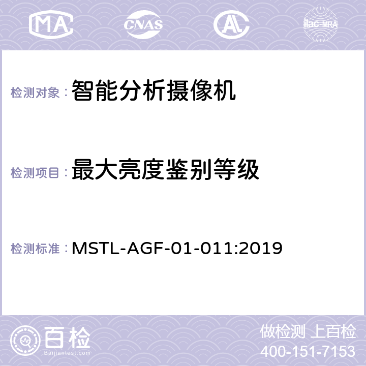 最大亮度鉴别等级 上海市第一批智能安全技术防范系统产品检测技术要求 MSTL-AGF-01-011:2019 附件12.16