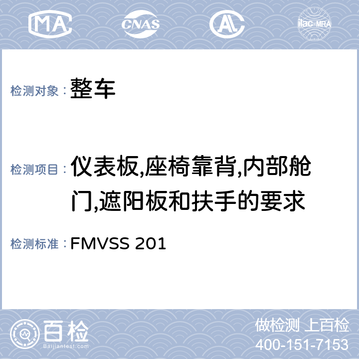 仪表板,座椅靠背,内部舱门,遮阳板和扶手的要求 FMVSS 201 乘员在车内碰撞时的防护  5